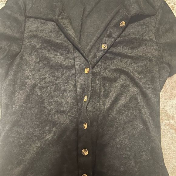 Black Terry Cloth Button-Up Romper - Picture 2 of 4